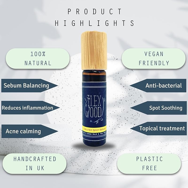 The Ilex Wood - Oblitzit - Spot Treatment Serum with Tea Tree and Lemon Balm, Natural Vegan Formula - 10ml (0.34 fl oz)