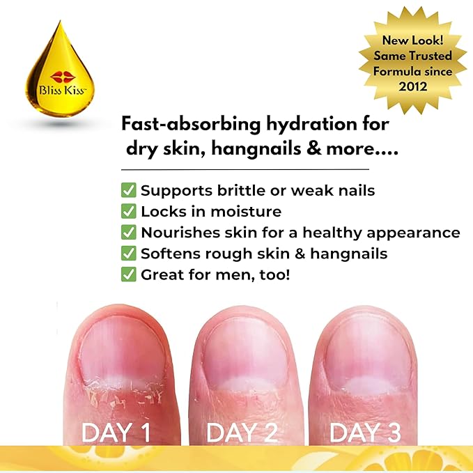 Bliss Kiss | Crisp Fragrance | Nail Oil Cuticle Dropper w/Vitamin E & Jojoba⏤Nail Strengthener Nail Growth Serum for Brittle Peeling Breaking Thin Nails | 0.5oz |