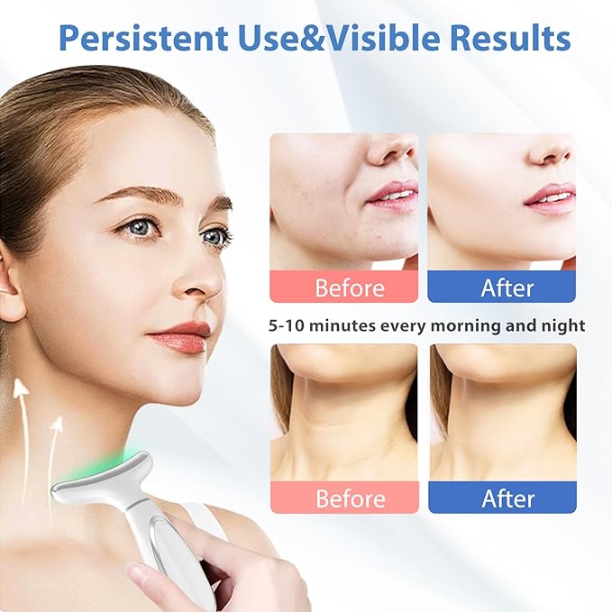 MASIKE Neck Face Beauty Device, Multifunctional Portable Facial Massager, 4 Color Led Face Neck Massager for Skin Care