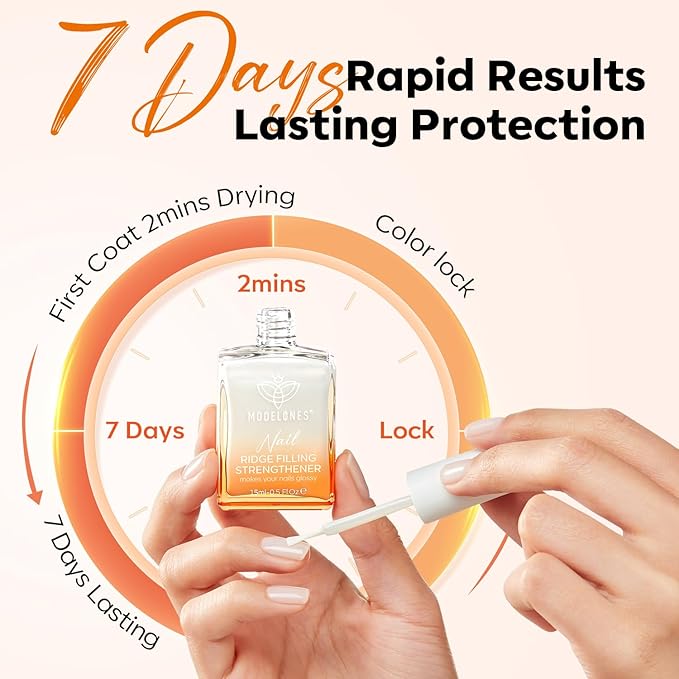 modelones Nail Strengthener Ridge Filler for Nails White Nail Polish Nail Repair for Thin and Damaged Nails Growth Treatment 15ml