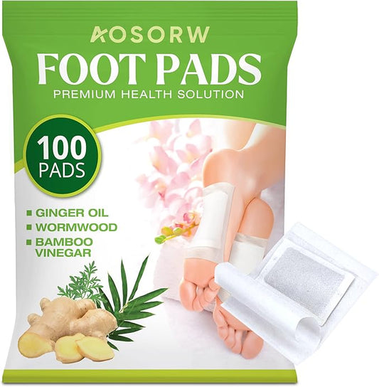 Natural Herbal Foot Pads - 100 Pack Ginger Oil & Bamboo Charcoal Premium Foot Care Patches - Relieves Stress and Fatigue - Improves Sleep and Supports Body Cleansing