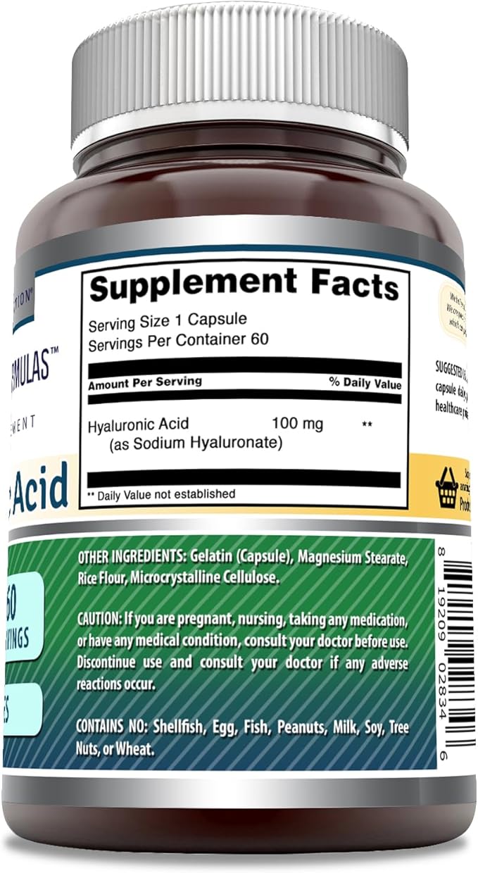 Amazing Formulas Hyaluronic Acid 100 Mg Capsules Supplement | Non-GMO | Gluten Free | Made in USA (1 Pack, 60 Count)