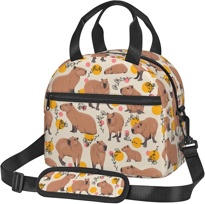 bassyil Capybara Insulated Lunch Bag Reusable Lunch Box With Adjustable Shoulder Strap Cooler Tote Bag For Men Women