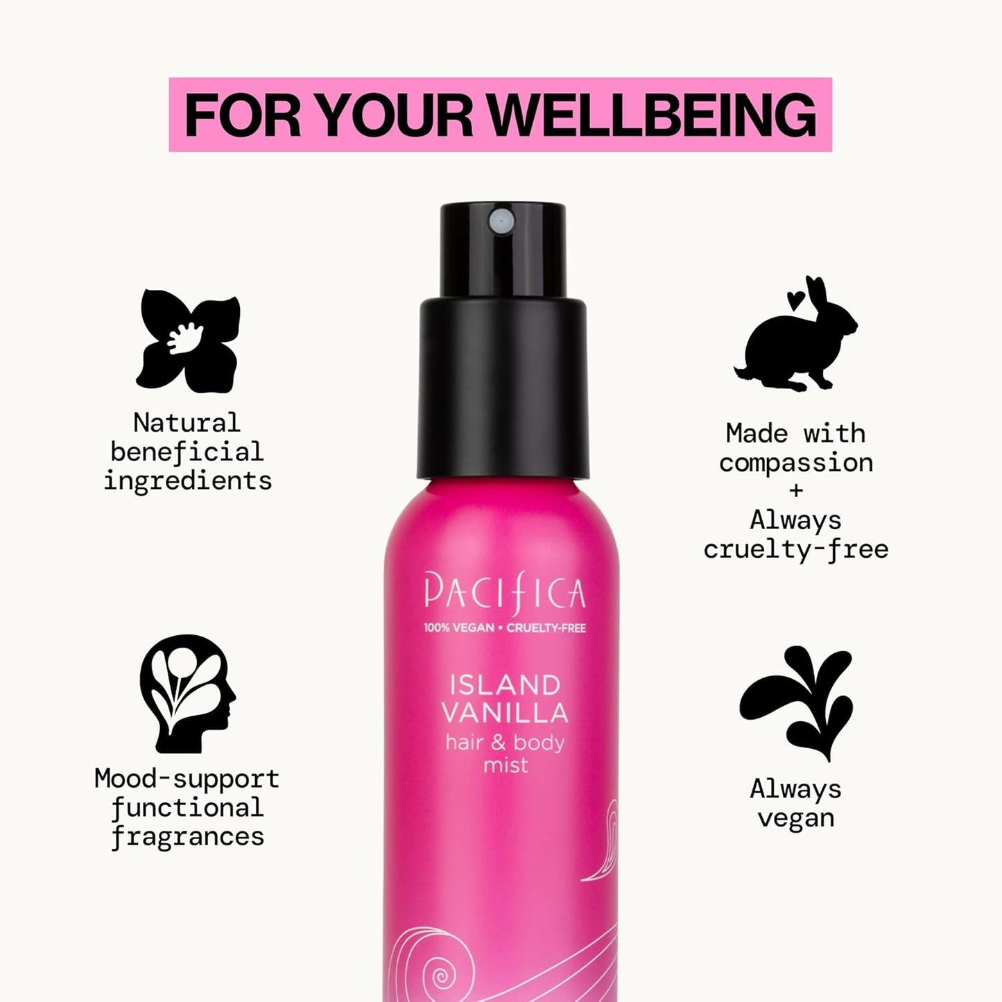 Pacifica Hair Mist Perfume & Full Body Spray for Women - Island Vanilla Body Mist Fragrance w/Sugar, Vanilla & Sandalwood Clean Beauty Alcohol-Free, Vegan & Cruelty-Free, 5 oz