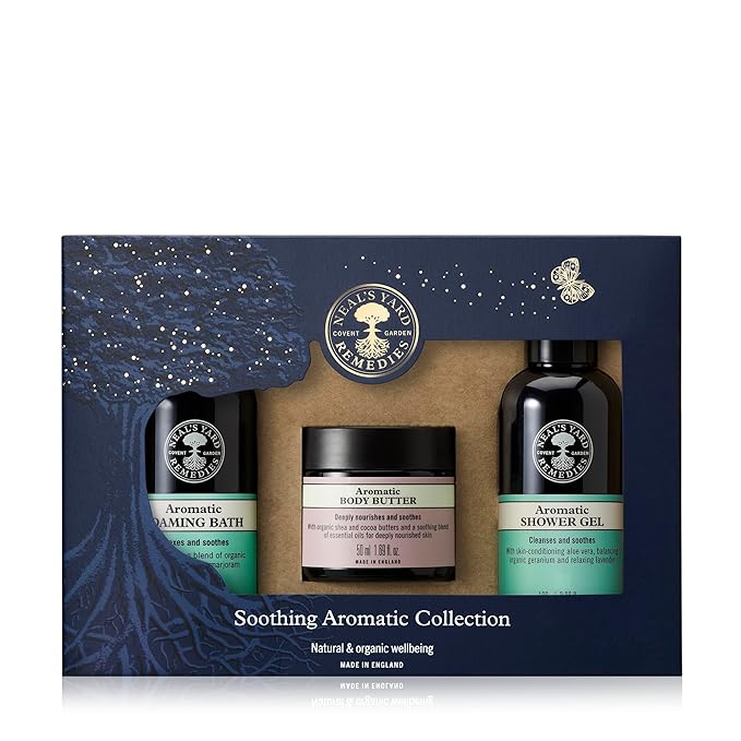 Neal's Yard Soothing Aromatic Collection with Geranium & Lavender Essential Oil, Moisturizing Formula, Vegetarian Approved, Cruelty Free, 3 Piece Set