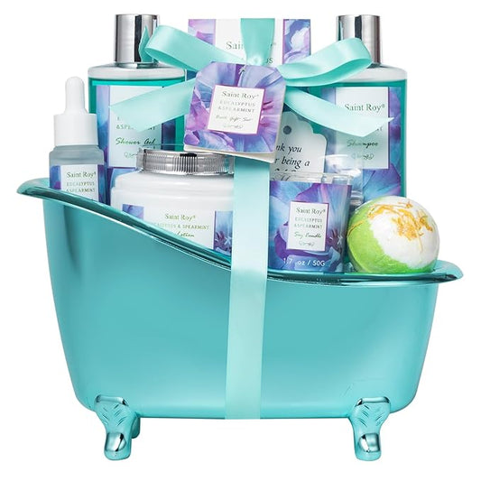 Mother's Day Gifts for Mom 9Pcs Luxury Spa Gift Basket for Women, Unique Spa Gift Basket Set Gifts for Women , Men, EUCALYPTUS Home Spa Kit Bath and Body Gifts Set, Luxury Gift Basket for Birthday