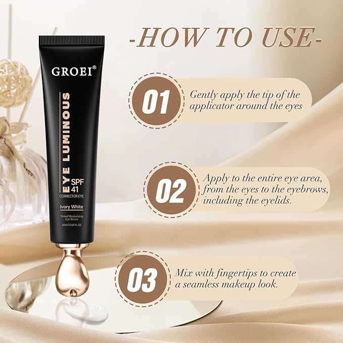 Luminous Eye Corrector Spf 41,Under Eye Corrector for Dark Circles,Undereye Sunscreen & Concealer, Hydrating Serum, Anti Aging Tinted Cream with Peach Undertone (2PCS)