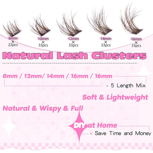 Brown Lash Clusters Wispy Lash Clusters Eyelash Extensions 154pcs Brown Eyelash Clusters 8-16MM Natural Cluster Lashes Extensions by Ruairie