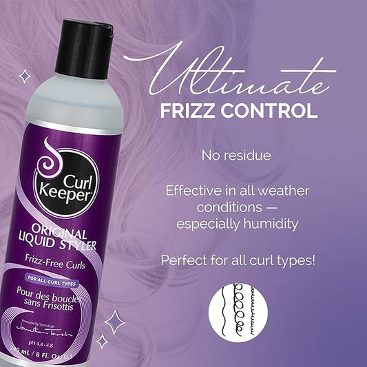 Original Curl Keeper Anti-Frizz Curl Defining Hair Styler (8 Oz) - Lightweight Curl Definer Liquid Gel for All Weather Conditions - Wavy & Curly Hair Products for Women (Cream Alternative)