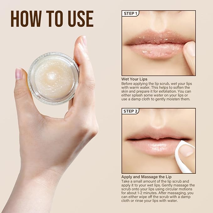 EJW Nourishing Lip Scrub - Infused with Coconut Oil, Olive Fruit Oil, and Jojoba Seed Oil, 1.05oz - Exfoliate, Hydrate, and Glow for Chapped Dry, Dark Lips