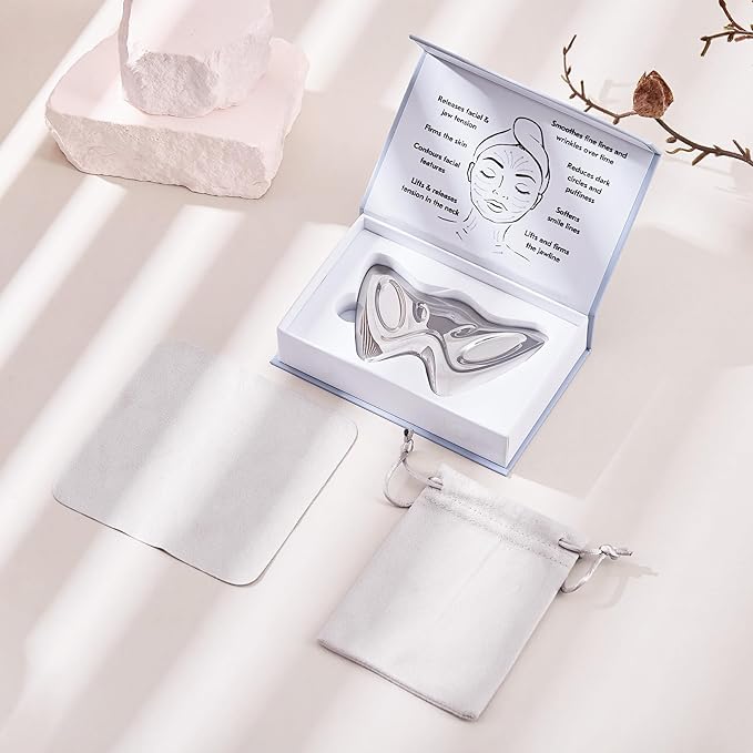 Gua Sha Cooling Facial Tool, Stainless Steel Massage Tool, Scraper Tool for Soft Tissue Physical Therapy Stuff, Guasha Beauty Tool for Body Eyes Neck