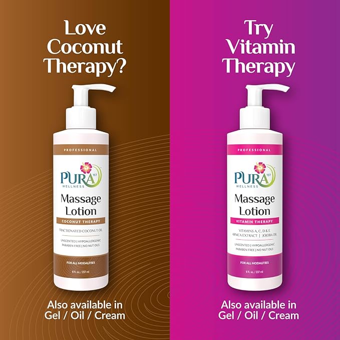 Coconut Therapy Massage Lotion, (Physical Therapy Coconut Lotion, Professional Deep Tissue Therapy, Pura Wellness Vitamin Therapy Lotion, Unscented Lotion for Physical Therapy Recovery 8oz