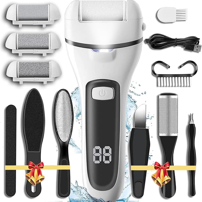 Rechargeable Callus Remover for Feet, 13-in-1 Professional Pedicure Tools Foot Care Kit, Foot Scrubber Electric Feet File Pedi for Hard Cracked Dry Dead Skin, 3 Rollers, 2 Speed, Battery Display