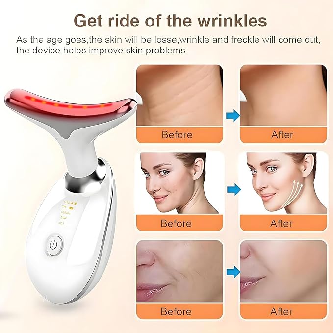 7-Color LED Facial Massager for Skin Care – Portable Multifunctional Face Massager Tool with Heat & Vibration, Anti-Aging & Wrinkle Reduction, Glossy White