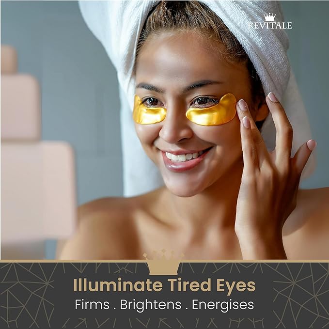 24k Gold Under Eye Collagen Patches, Reduce Puffy Eyes & Dark Circles, Illuminate Tired Eye Masks - Firms, Brightens, Energises (Packets - 10 Pair)