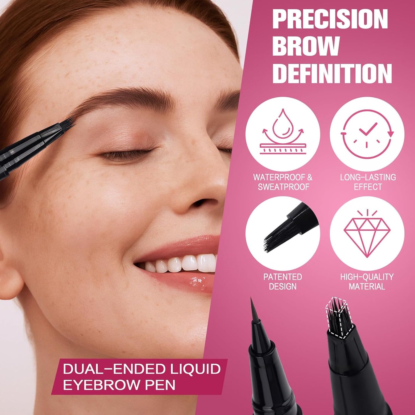 Dual Ended Microblading Eyebrow Pen - 2 in 1 Liquid Eyebrow Pencil with Brow-Fection Angled Brush & Precise Detail Brush-Tip, Shapes & Fills HairLike Looking Brows, Lasts All-Day, Soft Black