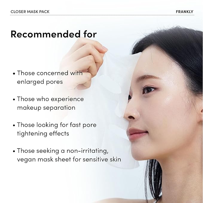 FRANKLY Closer Pore Minimizing Mask – Korean Semi-Gel Face Sheet Mask for Pore Care, Hydration & Firming | Korean Skin Care with Collagen, Triple Hyaluronic Acids & Peptides | 0.74 fl oz, 1pc