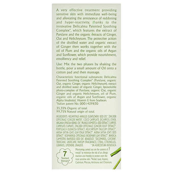 L'Erbolario Delicalma Two-Phase Face And Body Oil - Ginger Extract protects The Skin - Plum And Sunflower Oil Provide Organic Nourishment And Relief - For Sensitive And Hyper-Reactive Skin - 1 Oz