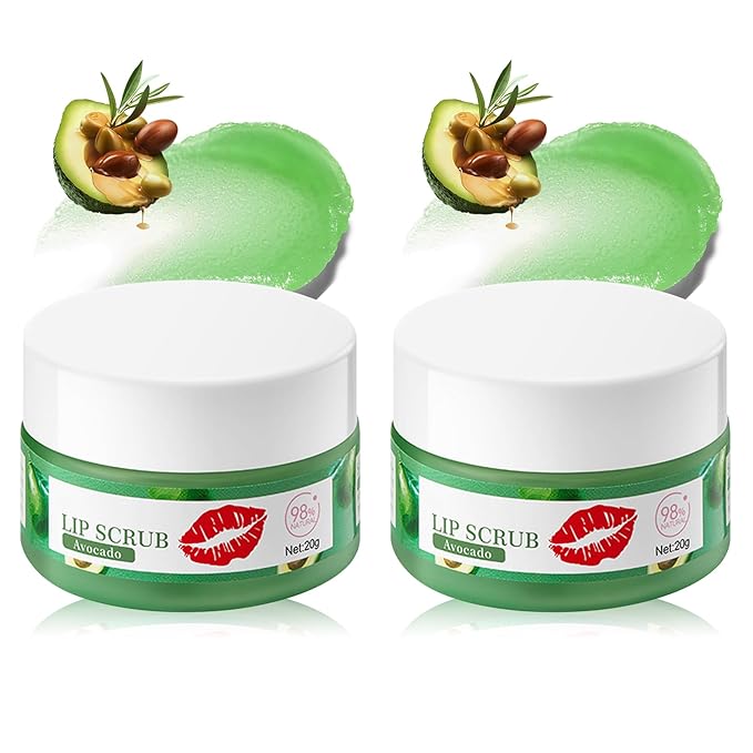 2 Pack Avocado Lip Scrub Set,Long Lasting Moisturizing Lip Scrubber Exfoliator, Cleansing Hydrating Lip Exfoliator Scrub and Moisturizer Kit for Chapped Dry Lips