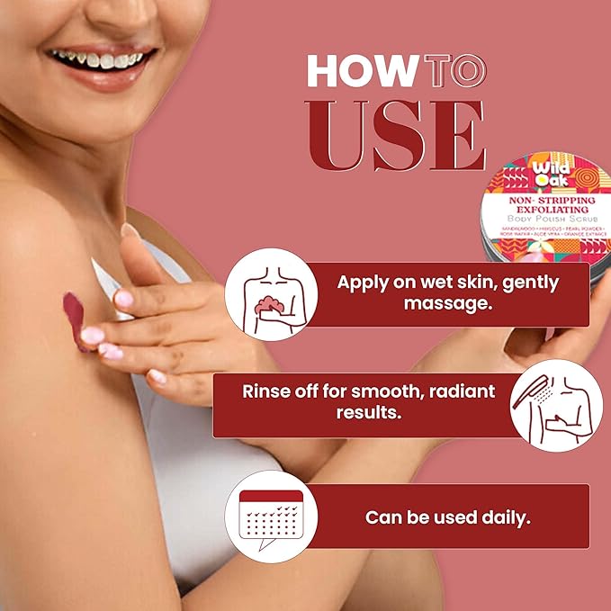 WildOak Aloevera, Sandalwood, Hibiscus Body Scrub | Lightens Dark Area Like Neck & Elbows | Smoothen Bumpy Legs & Hands | Remove Dead Skin | Enriched with Pearl Paste, Orange Peel, Rose | 100gm