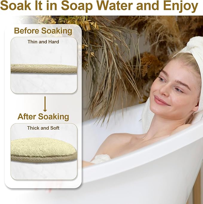 Loofah Exfoliating Body Scrubber (2 Pack), Natural Body Scrubbers for Shower Exfoliator, 100% Natural Lufa Bath Scrub Loofa Sponge Pad, Large Lufas for Men and Women Loufa Biodegradable Luffa Brown