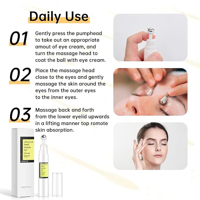 Snail Peptide Eye Cream For Moisturizing, 17 ML Snail Mucin Under Eye Cream With Niacinamide, Hyaluronic Acid For Dark Circles, Puffiness and Fine Lines.