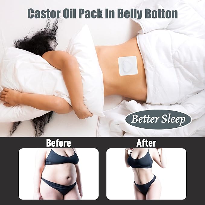 10Pcs Castor Oil Pack Wrap in Belly Button for Liver Detox, Highly Absorbent Self-Adhesive Castor Oil Wrap Organic Cotton, Anti-Seepage(Oil Not Included)