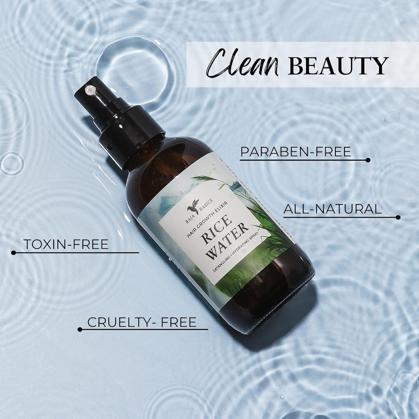 Rice Water for Hair Growth – Fermented Leave-In Spray for Thicker, Longer, Shinier Hair – Split End Repair & Dry Scalp Treatment – Curly, Straight, Fine & Thick Types – 4oz, 2-Pack