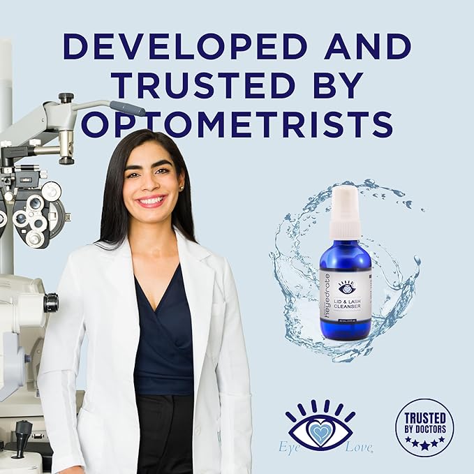 Eye Love Heyedrate Lid and Lash Cleanser Spray – Gentle, Pure Hypochlorous Acid Spray for Eye Irritation - Fast Acting, Soothing Formula - Everyday Eyelid Cleansing Spray 2 Ounce Glass Bottle