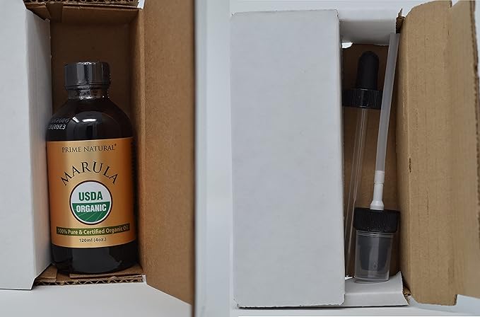 PRIME NATURAL Organic Marula Oil 4oz/120ml - USDA Certified - Cold Pressed, Unrefined, Virgin - 100% Pure, Natural, Vegan, Best for Face, Body, Hair, Nails, Skin Care