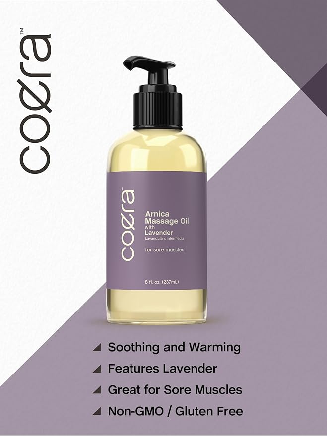 Coera Arnica Massage Oil with Lavender | 8 fl oz | Great for Sore Muscles | Free of Parabens, SLS, & Fragrances