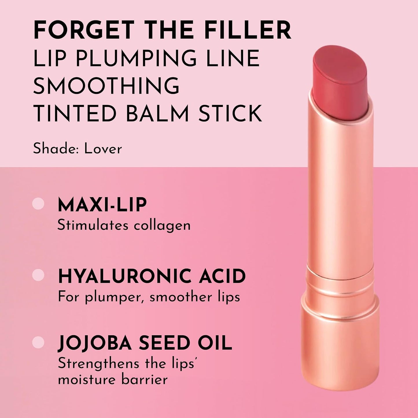 LAWLESS Forget the Filler Lip Plumping Line Smoothing Tinted Balm, Lover, Pink, 0.1 Ounce / 2.9 g