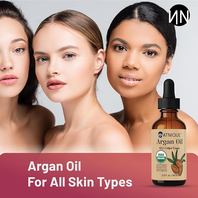 Argan Oil Organic 2oz 100% Natural USDA Argan Oil for Hair, Face, Body, Scalp & Skin. Promotes Hair Growth, Cold Pressed, 100% Pure Hexane Free Moisturizer - Men & Women