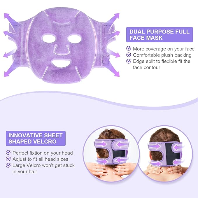 Atsuwell Cooling Ice Face Eye Mask Set for Dark Circles and Puffiness, 6 x 11 Heating Pad Microwavable for Cramps, Neck and Shoulders, Knee, Moist Heat Pack for Warm Compress, Purple