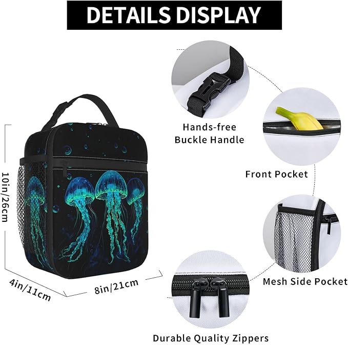 Jellyfish Lunch Bag Insulated Reusable Lunch Box Thermal Cooler Tote For Men Women Work Travel Picnic Hiking