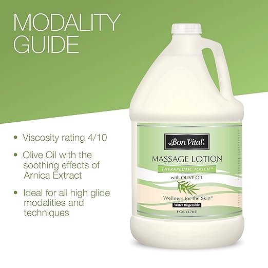 Bon Vital' Therapeutic Touch Massage Lotion with Olive Oil to Repair Dry Skin & Soothe Sore Muscles, Skin Therapy Lotion, Moisturizes Skin During Massages for Smooth, Soft Skin, 1 Gal, Label may Vary