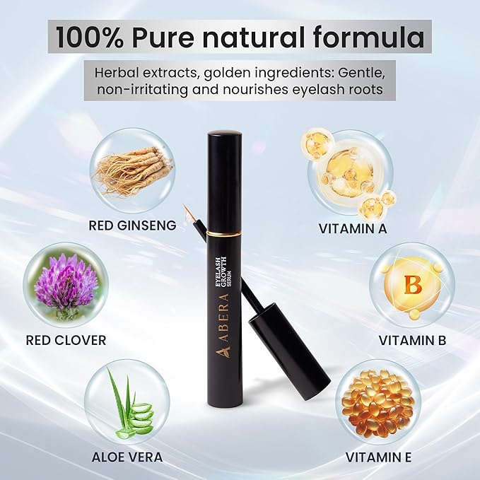 Abera Misan Eyelash Growth Serum – Natural Lash Booster with Red Ginseng, Biotin & Omega 3-6-9 – Fuller, Longer, Thicker Lashes – Safe for Sensitive Eyes (1 Box)