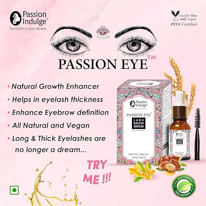 Eyelash Growth Serum | Organic Eyebrow Serum, Reduces thinning of lash & brow Infused with Castor Oil | Helps regrowth Naturally lash and brow and darkens lash and brow-10 ml