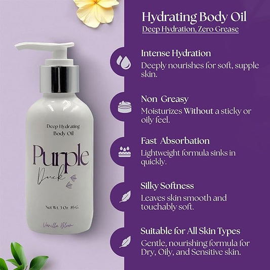 Hydrating Body Oil for Women | Lightweight All-Natural Moisturizing Oil | Fast-Absorbing Moisturizer | Scented Body Oil for Women - Vanilla Bloom 3 Oz