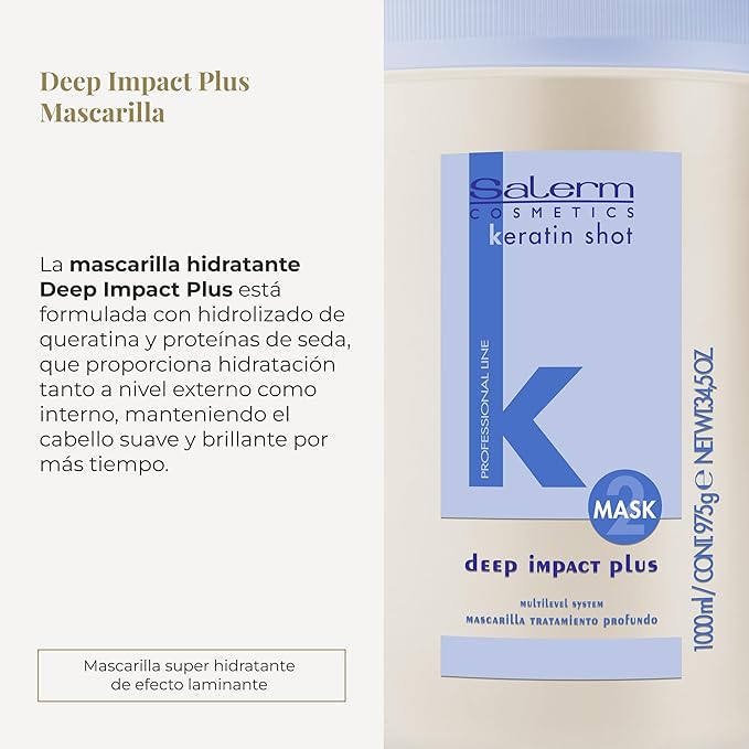 SALERM - Hydrating Hair Mask - Deep Impact Plus - 1000 ml - Deep Hair Hydration - For Use After Keratin Shot + Keramix Treatment - Smooth and Straight Hair