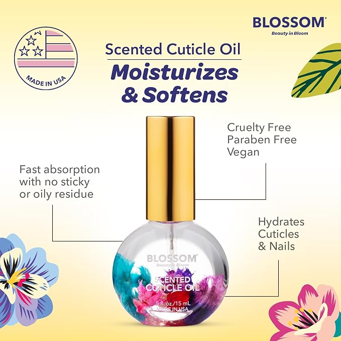 Blossom Cuticle Oil for Nails, Hydrating, Moisturizing, Gourmand Scented Nail Oil Cuticle Care, Infused with Real Flowers, Made in USA, 0.5 fl. oz, Pineapple