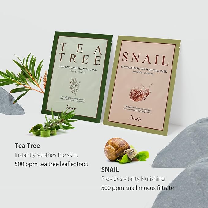 SHIONLE 12 Combo Pack B Essential Facial Mask Sheet, 6 Types Korean Essence Skincare Home Spa Self Care Treatment Mask, Hydrating Soothing For All Skin