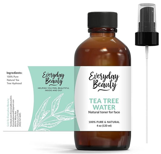 Tea Tree Water Facial Toner - All Natural Hydrating Spray Mist for Face and Hair - 100% All Natural Tea Tree Water Hydrosol 4oz with Fine Mist Cap