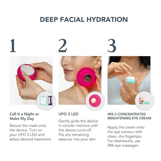 FOREO Hydrate & Brighten UFO 3 LED Set - Face Mask Skincare Device + 14 UFO Activated Masks + IRIS C-Concentrated Brightening Eye Cream, 0.5 Oz - Face Moisturiser