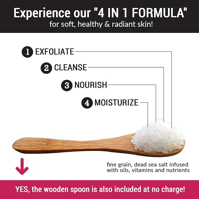 pureSCRUBS Premium Eucalyptus Body Scrub Set - Large 16oz Dead Sea Salt Body Scrub With Infused Essential Oils & Nutrients, Includes Wooden Spoon, Loofah & Oatmeal Exfoliating Bar Soap