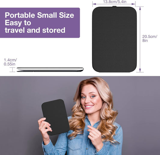 Kintion Travel Makeup Mirror, Portable LED Lighted Makeup Mirror, 360° Rotation Touch Screen Vanity Mirror, 60 LEDs, 3-Color Dimmable Lighting, Rechargeable Tabletop Folding Cosmetic Mirror, Black