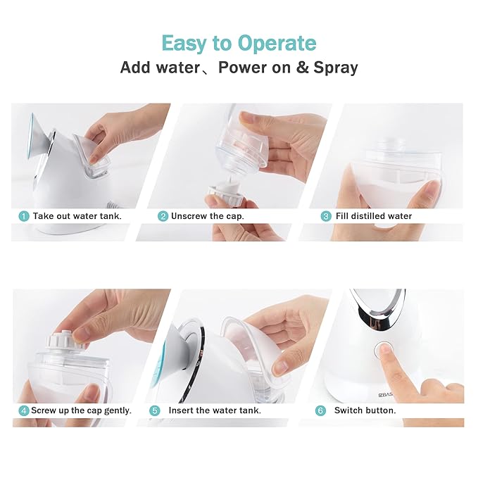 EZBASICS Facial Steamer Ionic Face Steamer for Home Facial, Warm Mist Humidifier Atomizer for Face Sauna Spa Sinuses Moisturizing, Unclogs Pores, 1 Pack + 5 Stainless Steel Skin Kit Golden Yellow