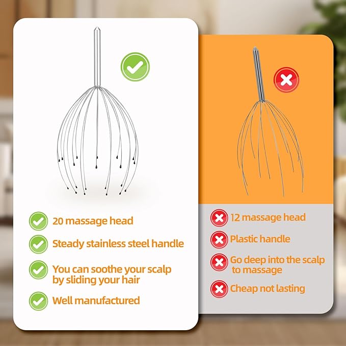 YEZY Head Massager 20 Fingers Head Scratcher Scalp Massager, Back Scratcher, Stocking Stuffers for Scalp Massage Back Massage 2 Pack (Silvery)