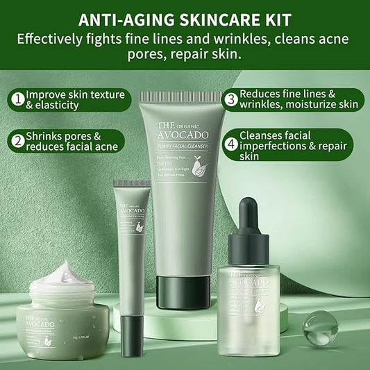 Avocado Skin Care Set, Skincare Gifts Kits For Hydrating Skin, Facial Kit For Women With Facial Cleanser, Serum, Face Cream, Eye Cream, Travel Skincare Set.(4 Pieces)
