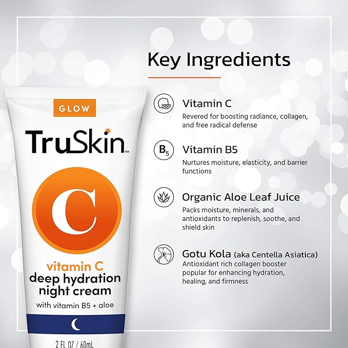 TruSkin Vitamin C Night Cream – Skin’s Natural Collagen Supporting Blend with Cocoa Butter, Vitamin B5, Botanical Essential Oils – Brightening and Hydrating Face & Neck, Firmer-Feeling Skin, 2 fl oz